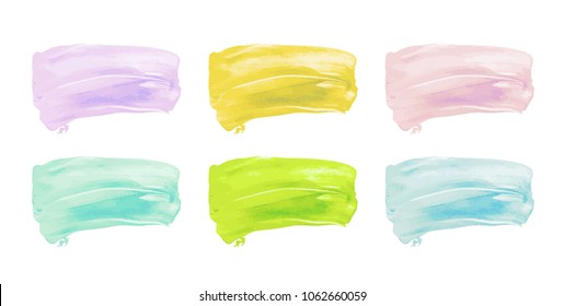 Vector colorful paint smear stroke stain set. Abstract textured art illustration. Acrylic Texture Paint Stain Illustration. Hand drawn brush strokes vector elements. Spring and summer colors.