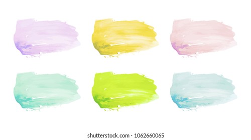 Vector colorful paint smear stroke stain set. Abstract textured art illustration. Acrylic Texture Paint Stain Illustration. Hand drawn brush strokes vector elements. Spring and summer colors.