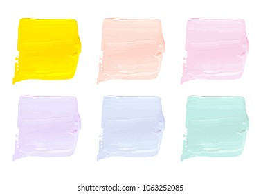 Vector colorful paint smear stroke stain set. Abstract textured art illustration. Acrylic Texture Paint Stain Illustration. Hand drawn brush strokes vector elements. Spring and summer colors.