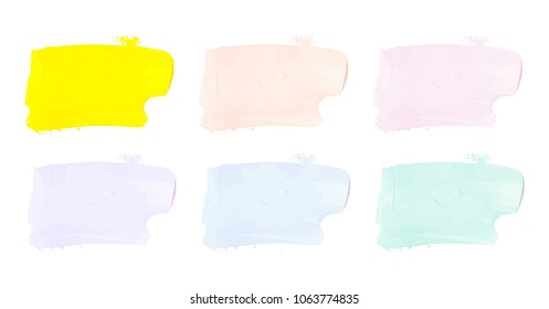Vector colorful paint smear stroke stain set. Abstract textured art illustration. Acrylic Texture Paint Stain Illustration. Hand drawn brush strokes vector elements. Spring and summer colors.