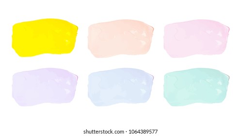 Vector colorful paint smear stroke stain set. Abstract textured art illustration. Acrylic Texture Paint Stain Illustration. Hand drawn brush strokes vector elements. Spring and summer colors.