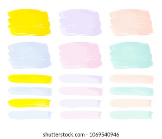 Vector colorful paint smear stroke stain set. Abstract textured art illustration. Acrylic Texture Paint Stain Illustration. Hand drawn brush strokes vector elements. Spring and summer colors.