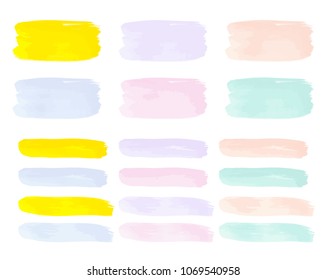 Vector colorful paint smear stroke stain set. Abstract textured art illustration. Acrylic Texture Paint Stain Illustration. Hand drawn brush strokes vector elements. Spring and summer colors.