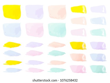 Vector colorful paint smear stroke stain set. Abstract acrylic art illustration. Acrylic Texture Paint Stain Illustration. Hand drawn brush strokes and spots vector elements. Spring and summer colors.