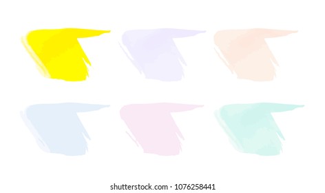 Vector colorful paint smear stroke stain set. Abstract acrylic art illustration. Acrylic Texture Paint Stain Illustration. Hand drawn brush strokes and spots vector elements. Spring and summer colors.