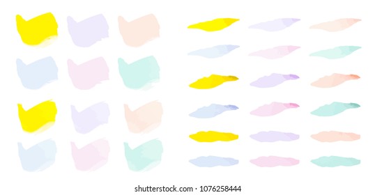 Vector colorful paint smear stroke stain set. Abstract acrylic art illustration. Acrylic Texture Paint Stain Illustration. Hand drawn brush strokes and spots vector elements. Spring and summer colors.