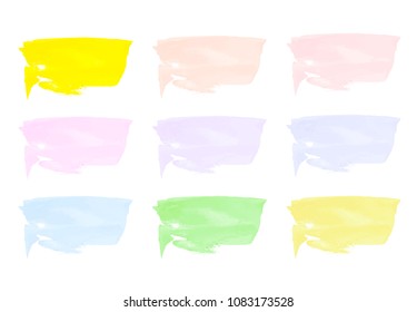 Vector colorful paint smear stroke stain set. Abstract textured art illustration. Acrylic Texture Paint Stain Illustration. Hand drawn brush strokes vector elements. Spring and summer colors.