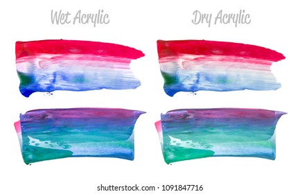 Vector colorful paint smear stroke stain set. Abstract acrylic textured art illustration. Texture Paint Stain Illustration. Hand drawn brush strokes vector elements. Red, green, blue colors.
