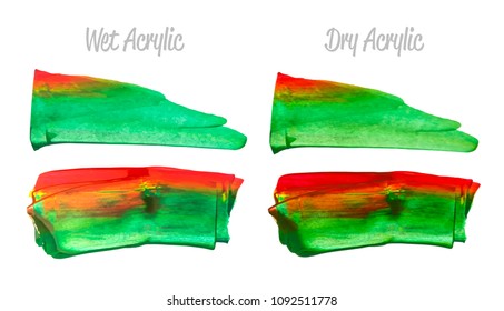Vector colorful paint smear stroke stain set. Abstract acrylic textured art illustration. Texture Paint Stain Illustration. Hand drawn brush strokes vector elements. Red, yellow, green colors.