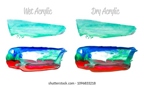 Vector colorful paint smear stroke stain set. Abstract acrylic textured art illustration. Texture Paint Stain Illustration. Hand drawn brush strokes vector elements. Red, purple, blue colors.