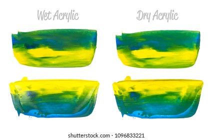 Vector colorful paint smear stroke stain set. Abstract acrylic textured art illustration. Texture Paint Stain Illustration. Hand drawn brush strokes vector elements. Red, green, blue colors.
