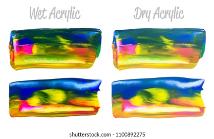 Vector colorful paint smear stroke stain set. Abstract acrylic textured art illustration. Texture Paint Stain Illustration. Hand drawn brush strokes vector elements. Red, green, blue colors.
