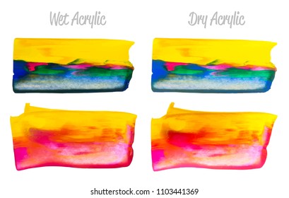 Vector colorful paint smear stroke stain set. Abstract acrylic textured art illustration. Texture Paint Stain Illustration. Hand drawn brush strokes vector elements. Red, green, blue colors.