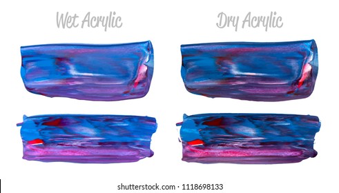 Vector colorful paint smear stroke stain set. Abstract acrylic textured art illustration. Texture Paint Stain Illustration. Hand drawn brush strokes vector elements. Red, violet, blue colors.