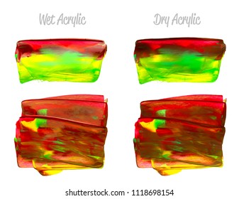Vector colorful paint smear stroke stain set. Abstract acrylic textured art illustration. Texture Paint Stain Illustration. Hand drawn brush strokes vector elements. Red, green, blue colors.