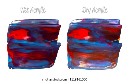 Vector colorful paint smear stroke stain set. Abstract acrylic textured art illustration. Texture Paint Stain Illustration. Hand drawn brush strokes vector elements. Red, violet, blue colors.