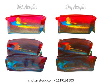 Vector colorful paint smear stroke stain set. Abstract acrylic textured art illustration. Texture Paint Stain Illustration. Hand drawn brush strokes vector elements. Red, green, blue colors.