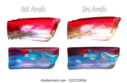 Vector colorful paint smear stroke stain set. Abstract acrylic textured art illustration. Texture Paint Stain Illustration. Hand drawn brush strokes vector elements. Red, yellow, purple, violet, blue.