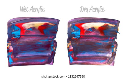 Vector colorful paint smear stroke stain set. Abstract acrylic textured art illustration. Texture Paint Stain Illustration. Hand drawn brush strokes vector elements. Red, violet, blue colors.