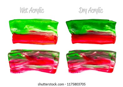 Vector colorful paint smear stroke stain set. Abstract acrylic textured art illustration. Texture Paint Stain Illustration. Hand drawn brush strokes vector elements. Yellow, green, blue colors.