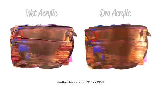 Vector colorful paint smear stroke stain set. Abstract acrylic textured art illustration. Texture Paint Stain Illustration. Hand drawn brush strokes vector elements. Red, gold, brown, violet, blue