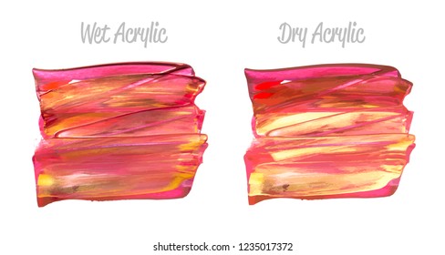 Vector colorful paint smear stroke stain set. Abstract acrylic textured art illustration. Texture Paint Stain Illustration. Hand drawn brush strokes vector elements. Red, gold, brown, violet, green