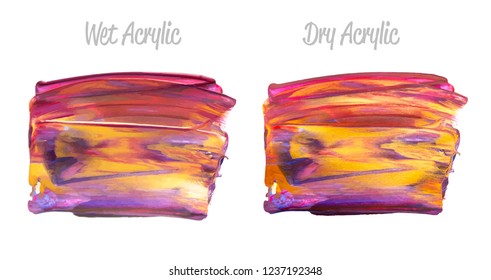 Vector colorful paint smear stroke stain set. Abstract acrylic textured art illustration. Texture Paint Stain Illustration. Hand drawn brush strokes vector elements. Red, gold, brown, violet, green