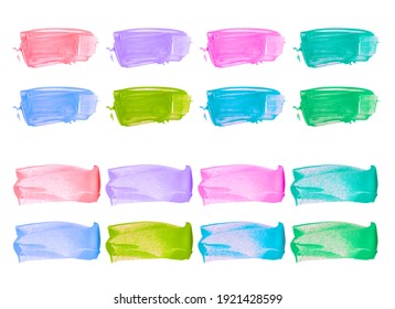 Vector colorful paint smear stroke stain set. Abstract textured art illustration. Acrylic Texture Paint Stain Illustration. Hand drawn brush strokes vector elements. Spring and summer colors.