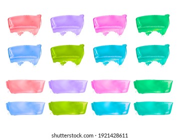 Vector colorful paint smear stroke stain set. Abstract textured art illustration. Acrylic Texture Paint Stain Illustration. Hand drawn brush strokes vector elements. Spring and summer colors.