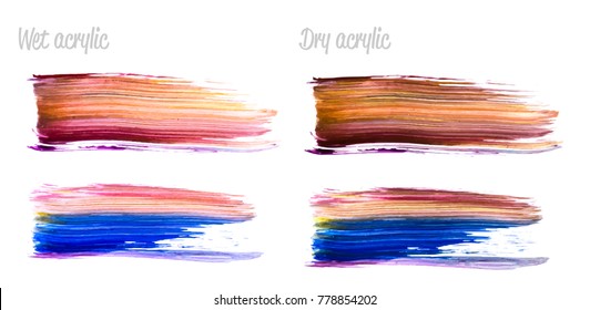 Vector colorful paint smear stroke set. Abstract colorful glittering textured art illustration. Wet and Dry Acrylic Texture Paint Illustration. Hand drawn brush strokes vector design elements.