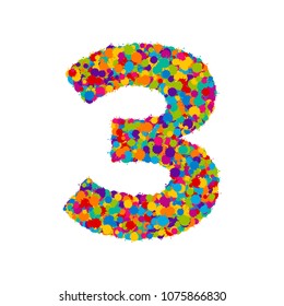 Vector colorful paint splashes font, numeral 3