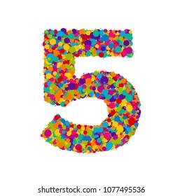 Vector colorful paint splashes font, numeral 5