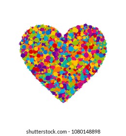 Vector colorful paint splashes font, heart shape