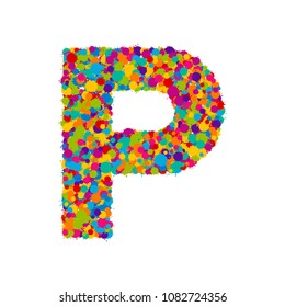 Vector colorful paint splashes font, letter P