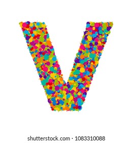 Vector colorful paint splashes font, letter V