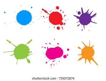 Vector Colorful Paint Splatter.Paint Splash Set.Vector Illustration. Blue  Red  Green  Pink  Orange Colour