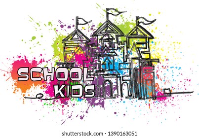 Vector colorful paint,drops, ink splashes, School kids, Logo illustration background.