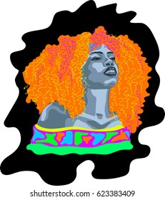 Vector colorful painted portrait of a beautiful African girl. For poster or t-shirt. Vector