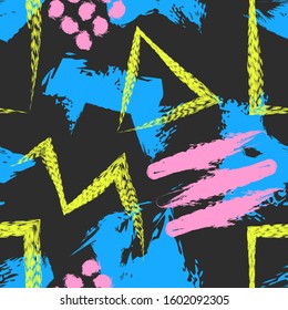 vector colorful painting brush overlap seamless pattern on dark grey