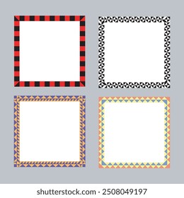 Vector colorful painting rectangle frame set, blank picture frame mockup, realistic frames for paintings, set of frame and black round ink stain