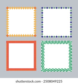 Vector colorful painting rectangle frame set, blank picture frame mockup, realistic frames for paintings, set of frame and black round ink stain