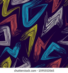 vector colorful painting zigzag brush seamless pattern on dark blue