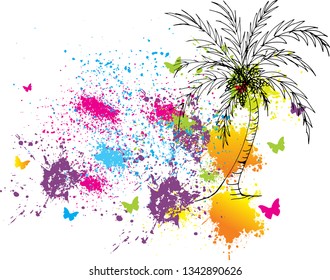 Vector colorful paint,Summer vacation, drops, ink splashes. Grunge illustration background.