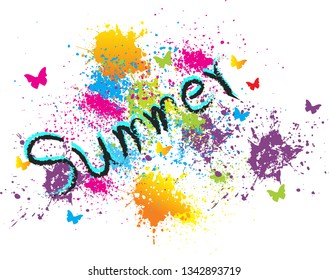 Vector colorful paint,Summer vacation, drops, ink splashes. Grunge illustration background.