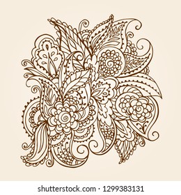 Handdrawn Henna Abstract Mandala Flowers Paisley Stock Vector (Royalty ...