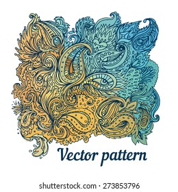 Vector colorful paisley texture with abstract flowers isolated on white