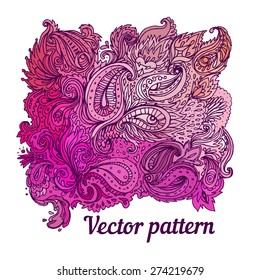Vector colorful paisley texture with abstract flowers isolated on white