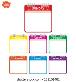 Vector: Colorful Paper Note with 7 days of the week. Eps10.