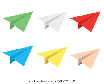 Vector colorful paper planes isolated on white. Different colors of vector flying paper planes set isolated on white. Vector design elements for different uses.