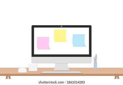 Vector - Colorful paper stick on screen computer for note a message or remind something. Copy space. Simple image. Business concept.